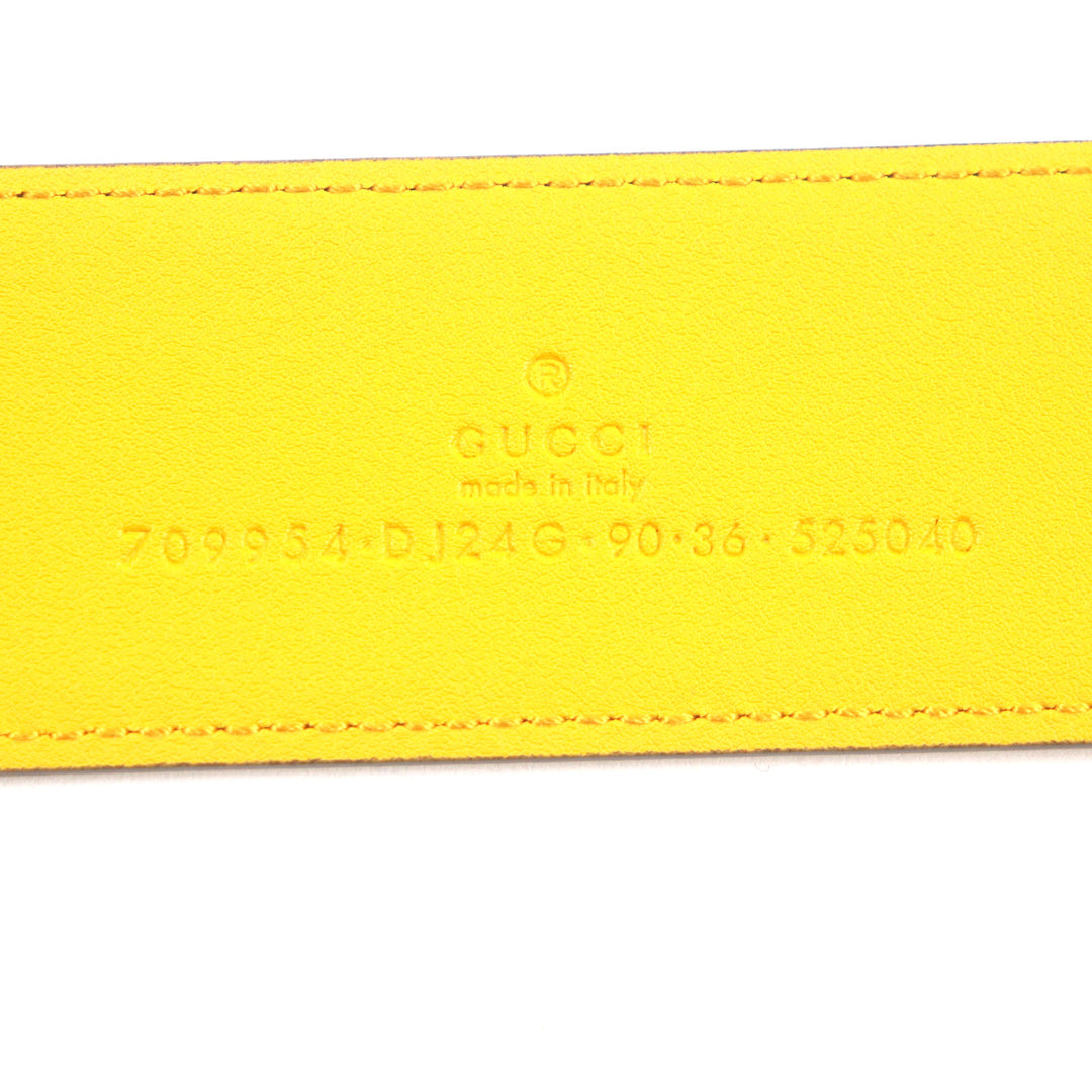 Excellent GUCCI belt G logo buckle leather Yellow blue leather mens 709954