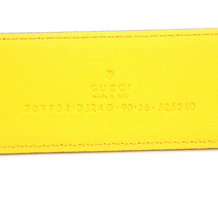 Excellent GUCCI belt G logo buckle leather Yellow blue leather mens 709954