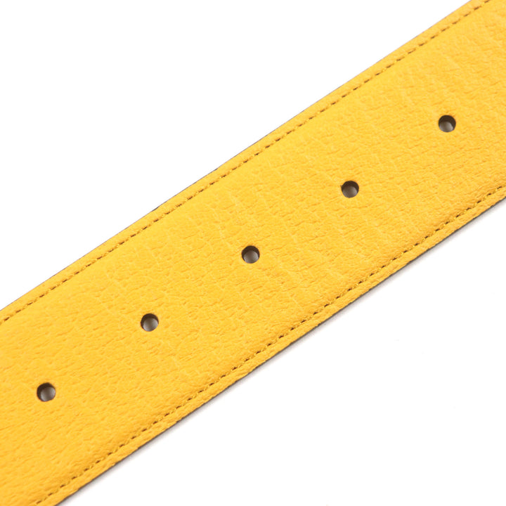 Excellent GUCCI belt G logo buckle leather Yellow blue leather mens 709954