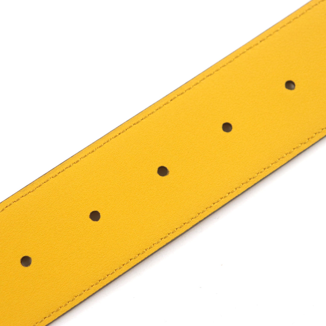 Excellent GUCCI belt G logo buckle leather Yellow blue leather mens 709954