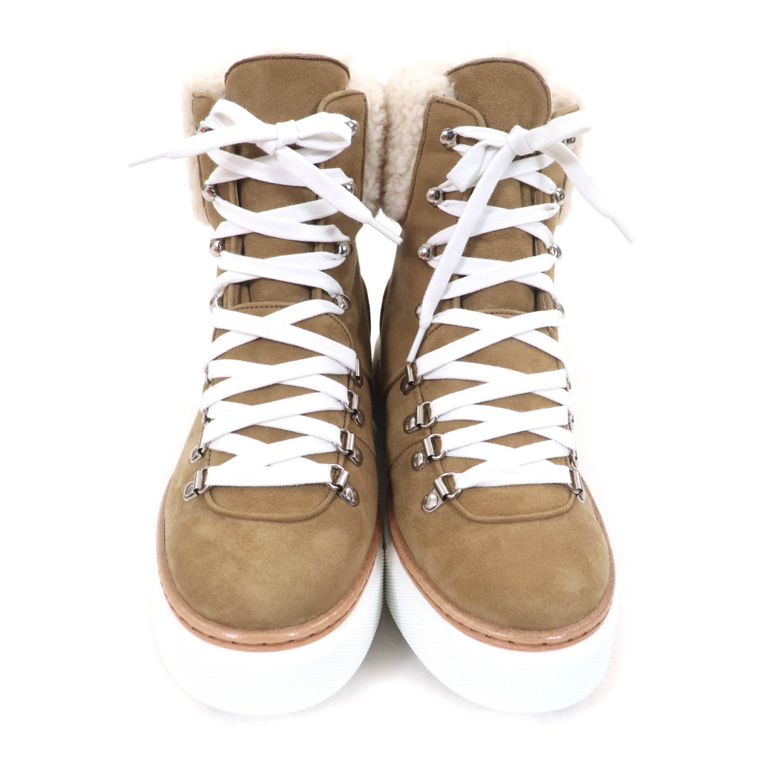 Pristine HERMES High cut sneakers Flocon Brown Suede leather Women 37.5