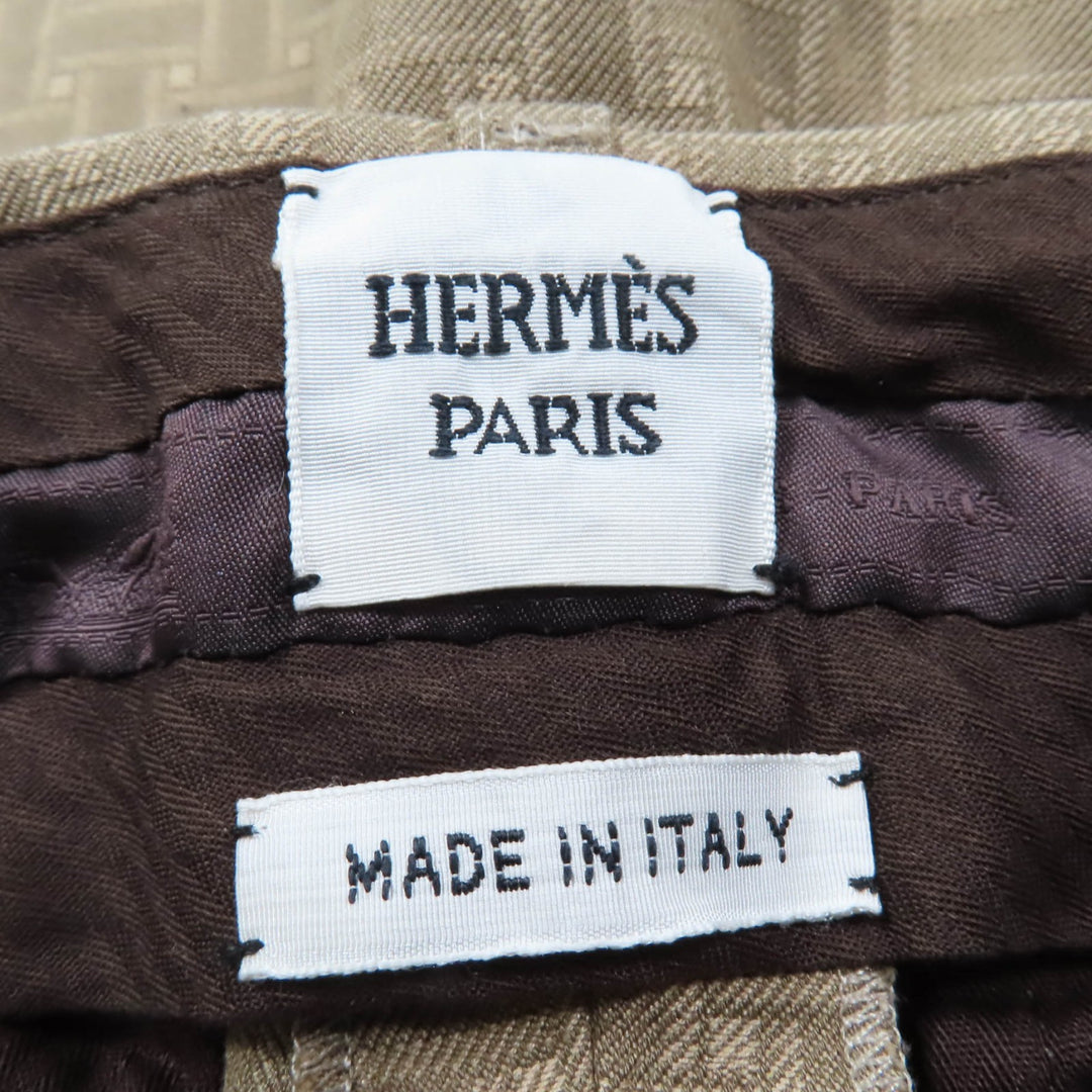 Great HERMES Shorts H design mosaic jacquard piping Brown cotton Women 36