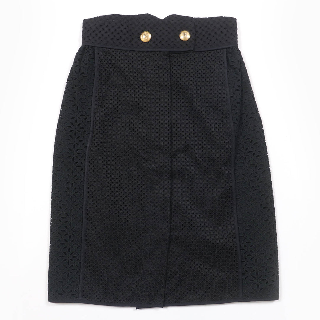 Great LOUIS VUITTON skirt Eyelet lace flower design with LV gold buttons black