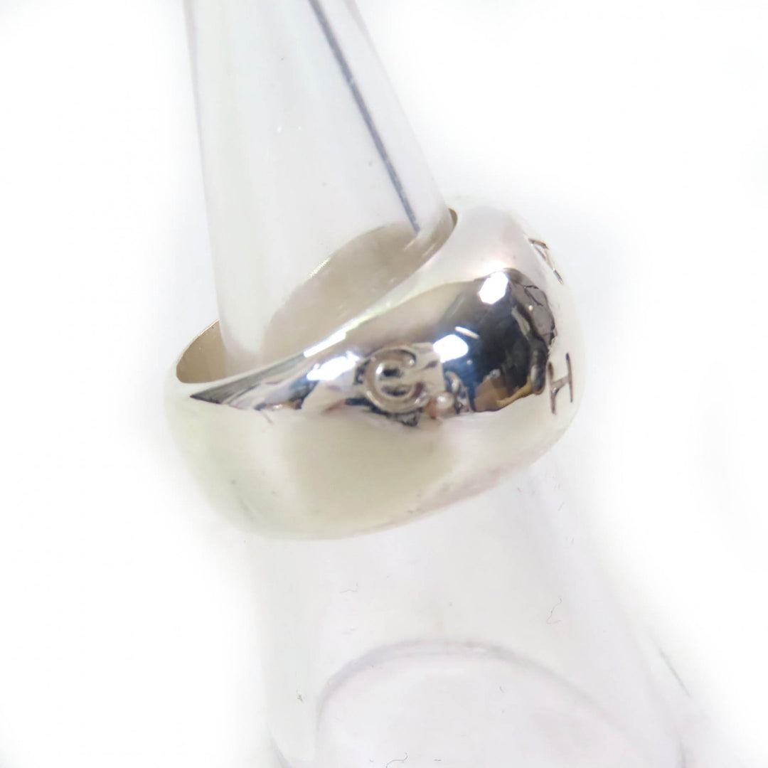 Great CHANEL Ring Logo engraved wide ring accessories Silver SV925 Women