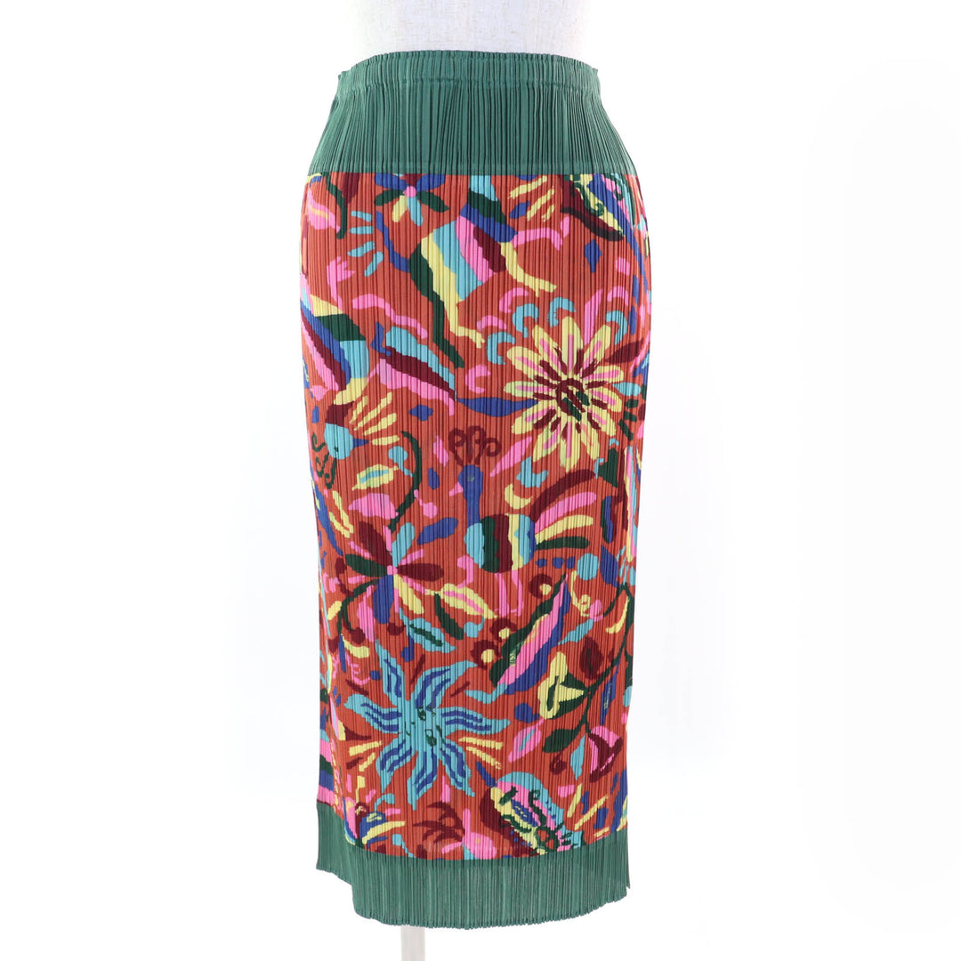 Excellent PLEATS PLEASE Long skirt Flower and animal print 3 PP63-JG584