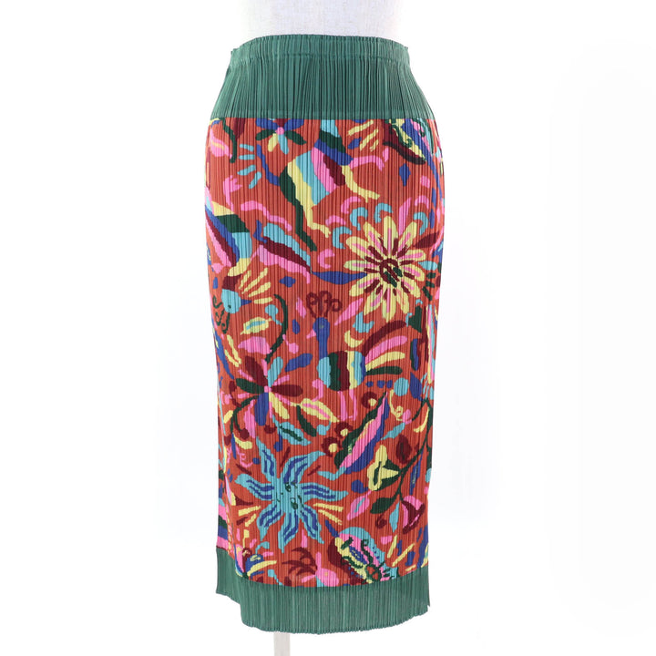 Excellent PLEATS PLEASE Long skirt Flower and animal print 3 PP63-JG584