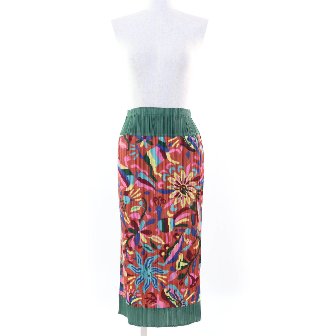 Excellent PLEATS PLEASE Long skirt Flower and animal print 3 PP63-JG584