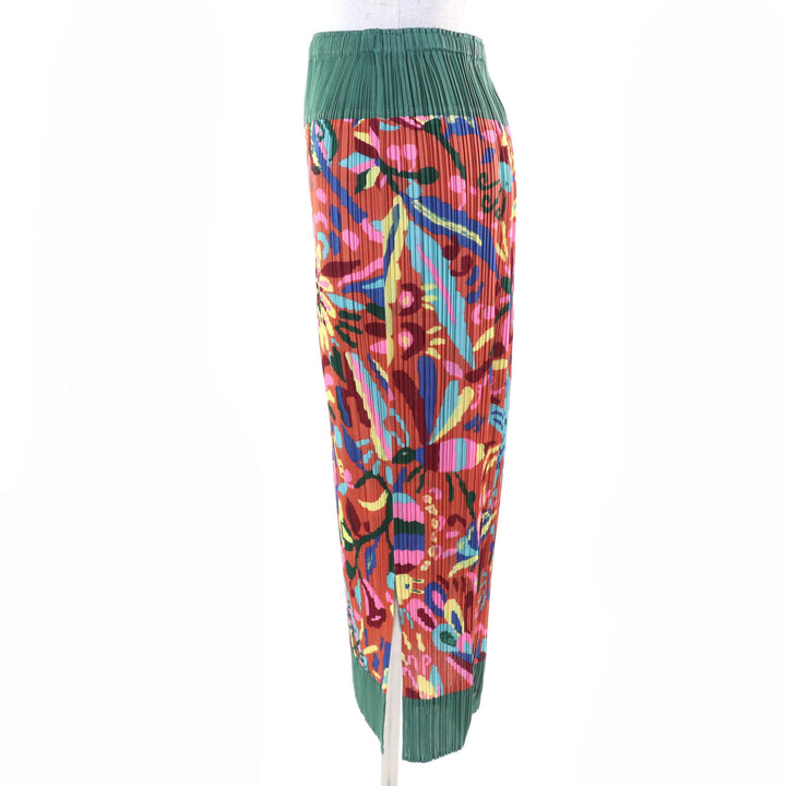 Excellent PLEATS PLEASE Long skirt Flower and animal print 3 PP63-JG584