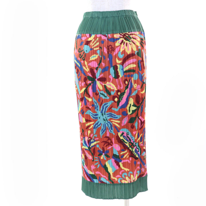 Excellent PLEATS PLEASE Long skirt Flower and animal print 3 PP63-JG584