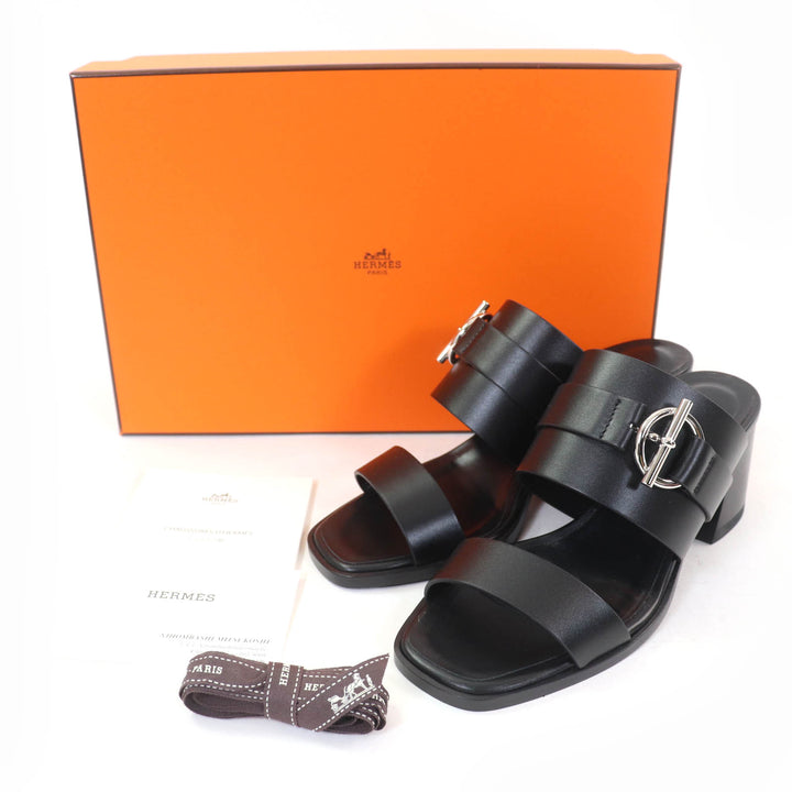 Excellent HERMES Sandals cute Purchased in 2025 Glennan Metal Leather black