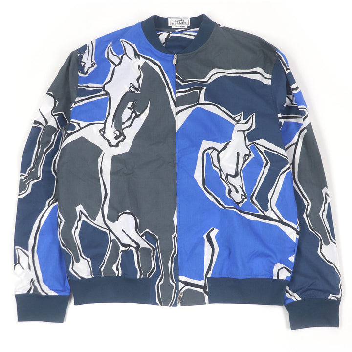 Excellent HERMES Blouson Horse pattern Blue gray cotton mens 43
