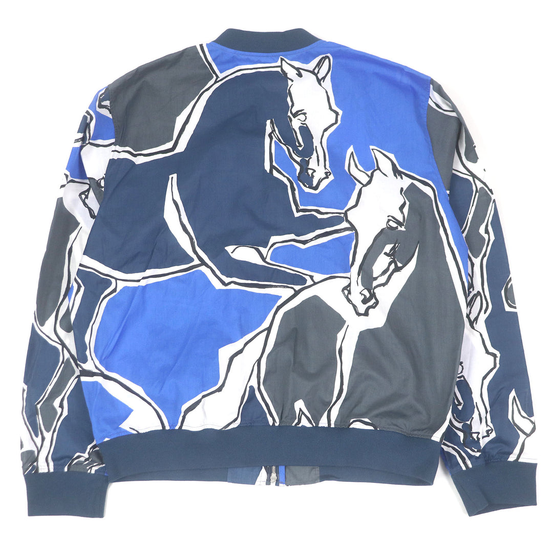 Excellent HERMES Blouson Horse pattern Blue gray cotton mens 43