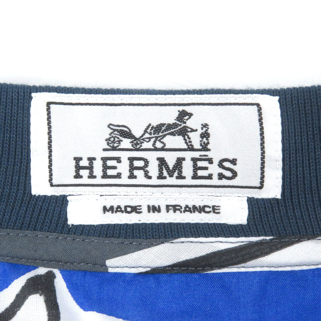 Excellent HERMES Blouson Horse pattern Blue gray cotton mens 43