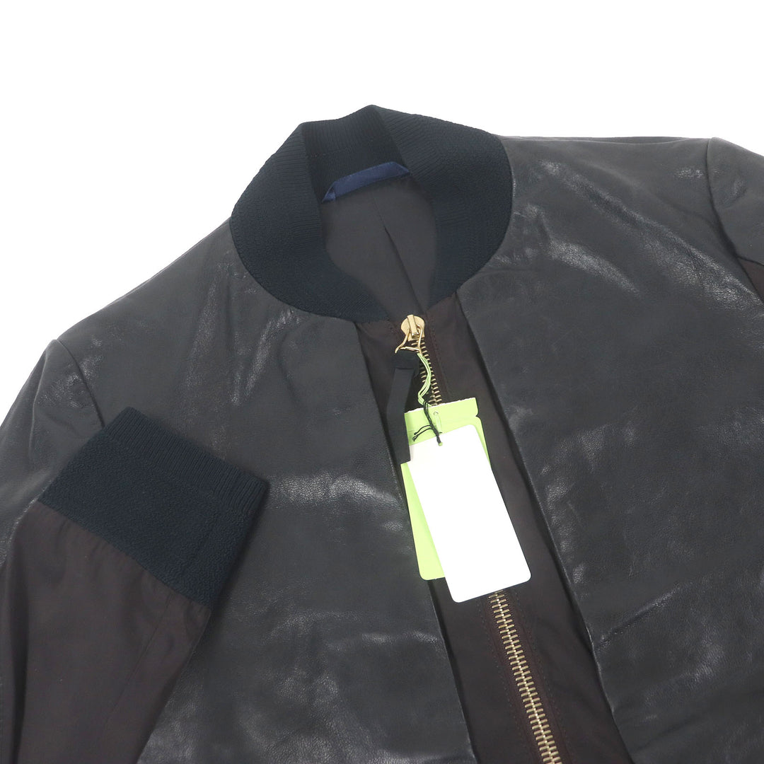 Pristine Paul Smith leather jacket Switch design blouson Black brown polyester