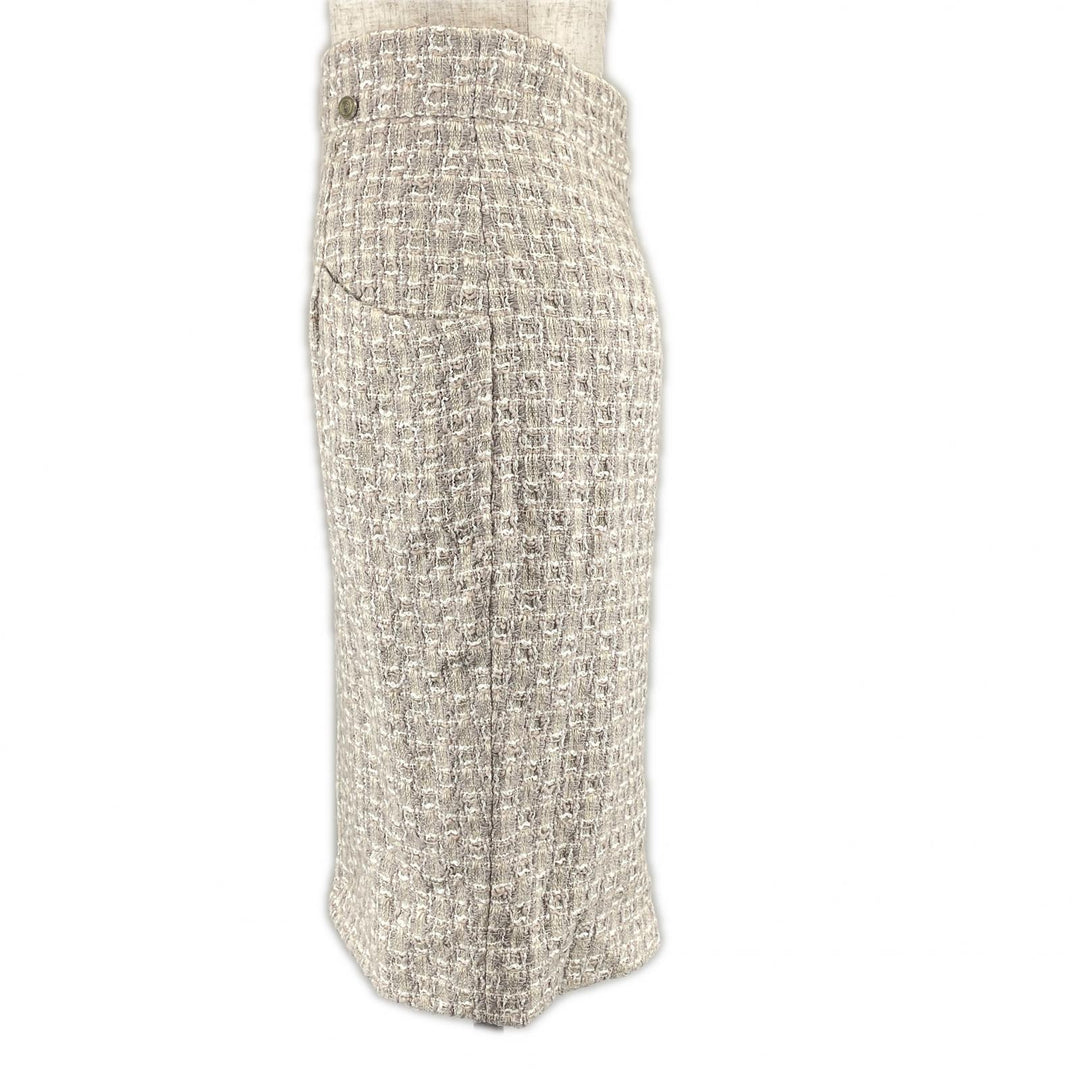 Excellent CHANEL Tweed skirt COCO Mark Parts Knee Length beige Women 36 P47766
