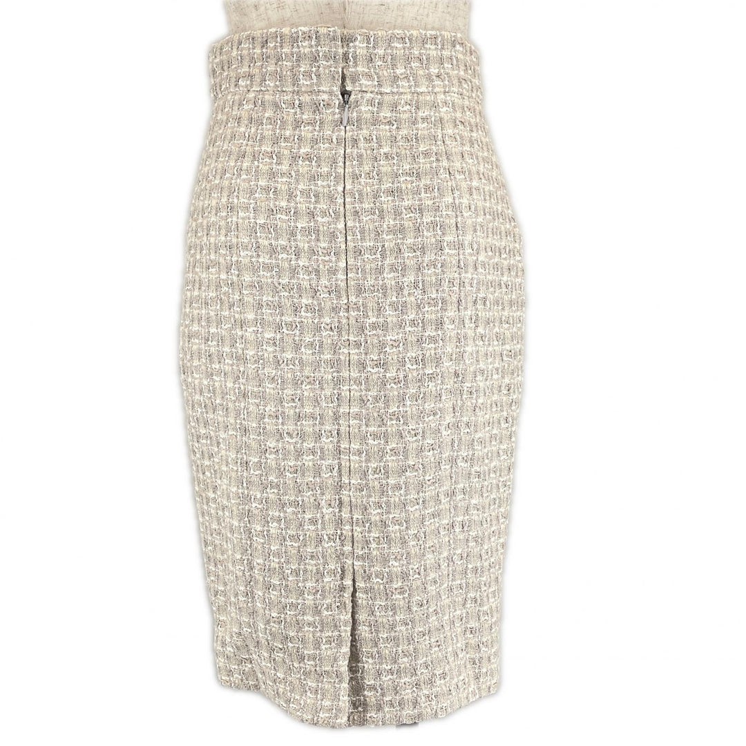 Excellent CHANEL Tweed skirt COCO Mark Parts Knee Length beige Women 36 P47766