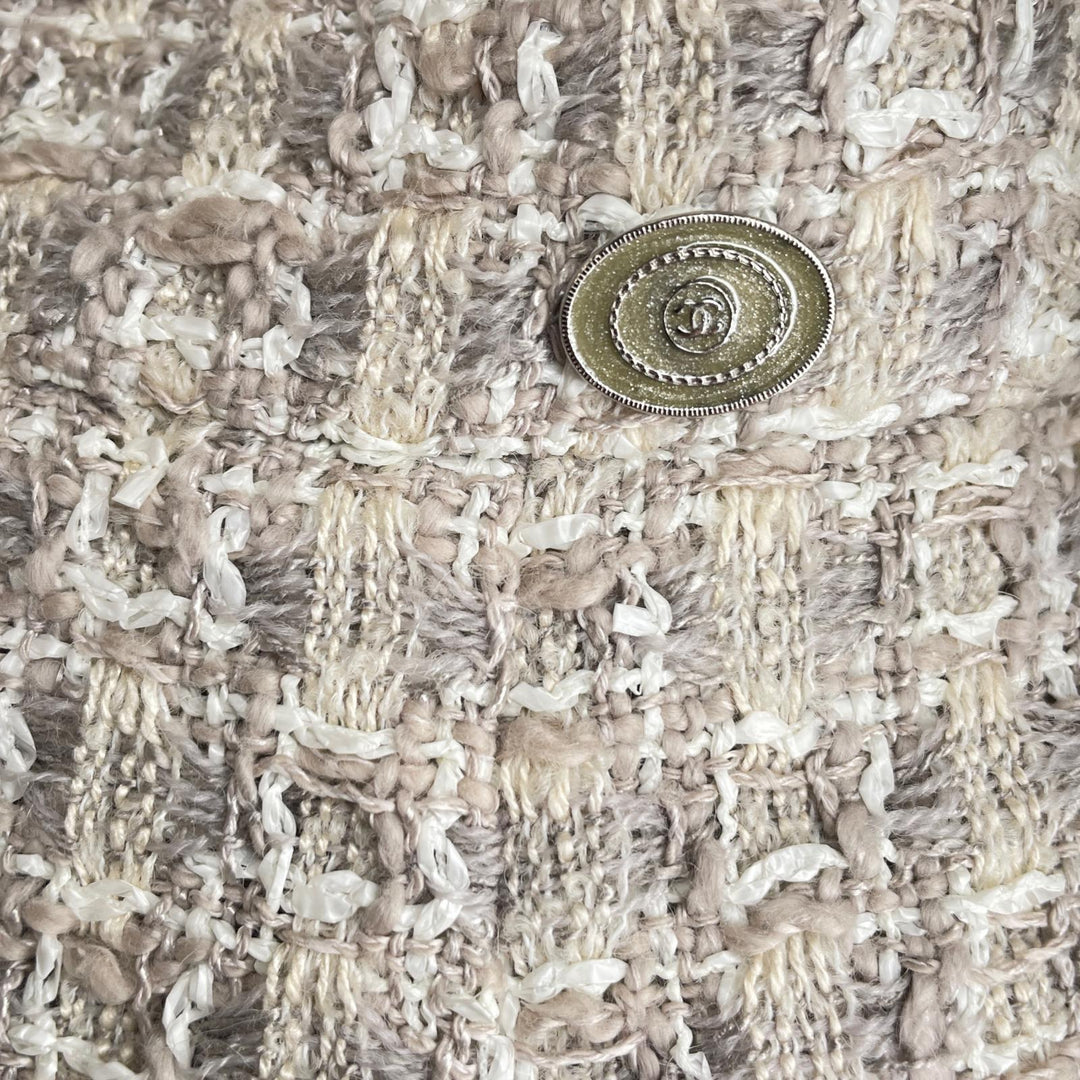 Excellent CHANEL Tweed skirt COCO Mark Parts Knee Length beige Women 36 P47766
