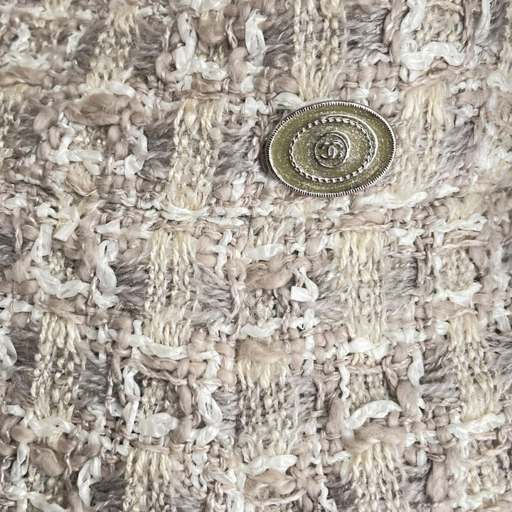 Excellent CHANEL Tweed skirt COCO Mark Parts Knee Length beige Women 36 P47766