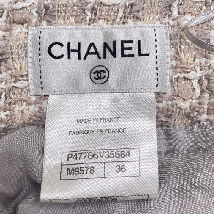 Excellent CHANEL Tweed skirt COCO Mark Parts Knee Length beige Women 36 P47766