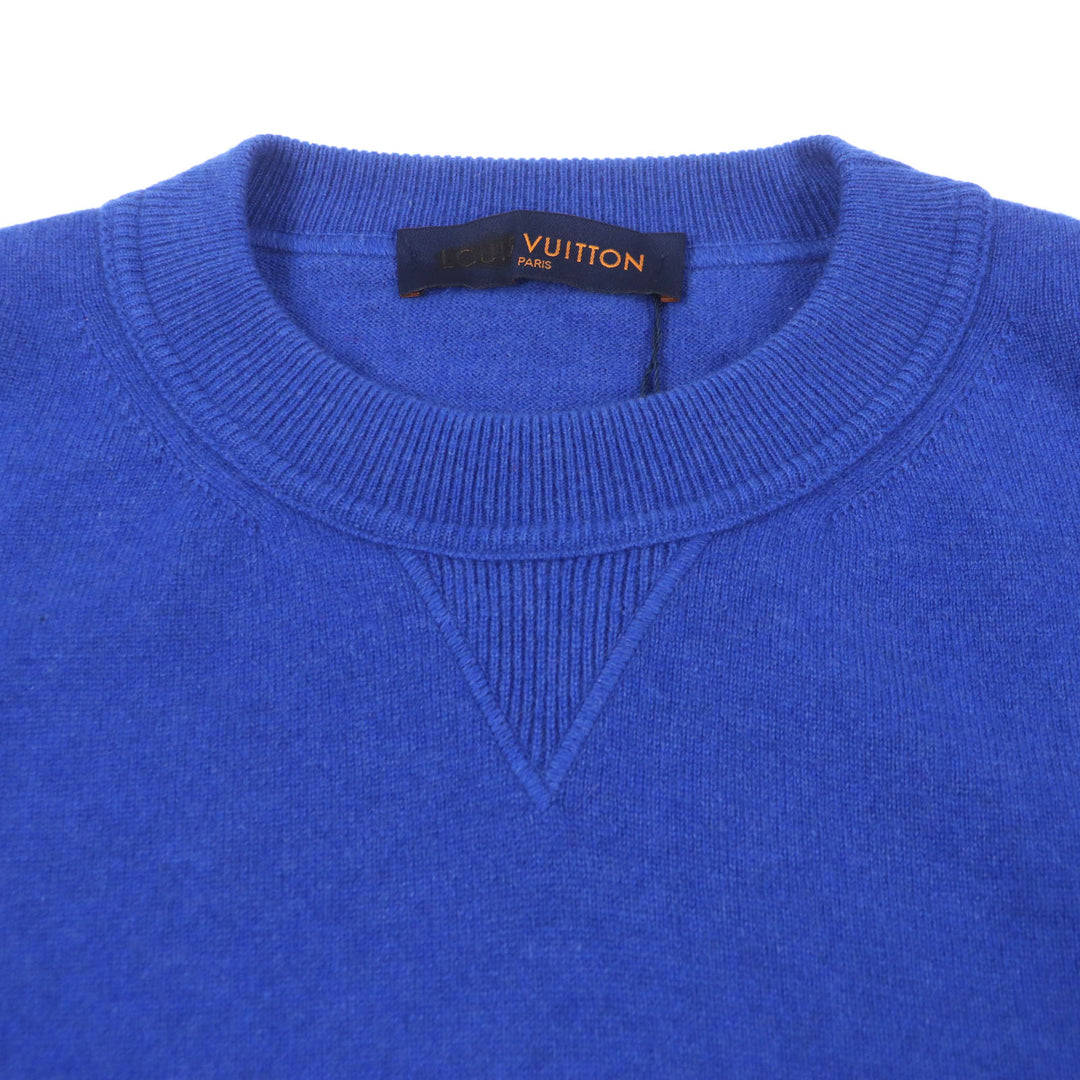 Pristine LOUIS VUITTON sweater Inside-out crew neck knit with logo blue cashmere