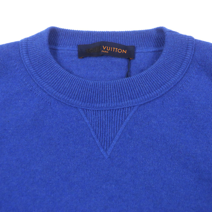 Pristine LOUIS VUITTON sweater Inside-out crew neck knit with logo blue cashmere