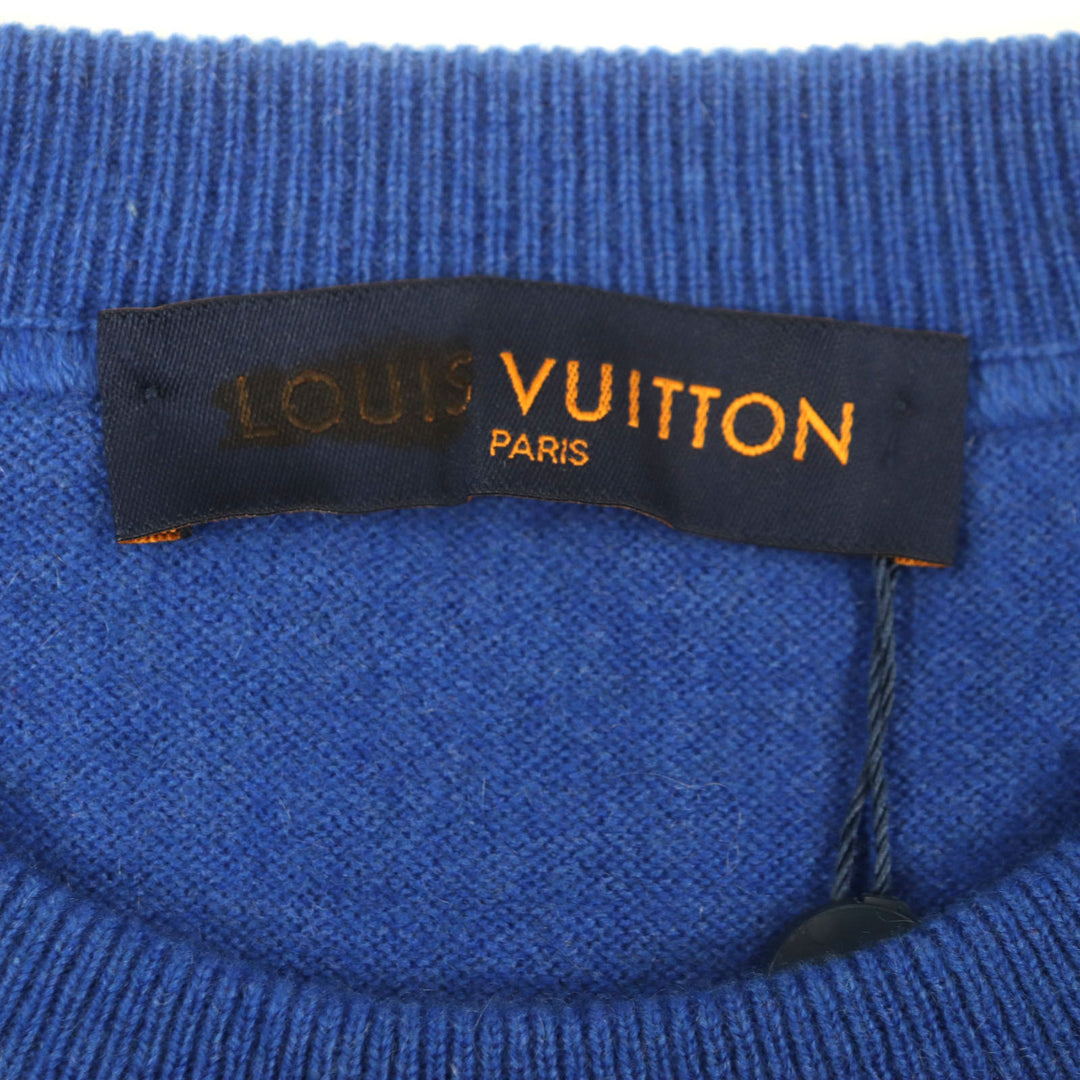 Pristine LOUIS VUITTON sweater Inside-out crew neck knit with logo blue cashmere mens XXL