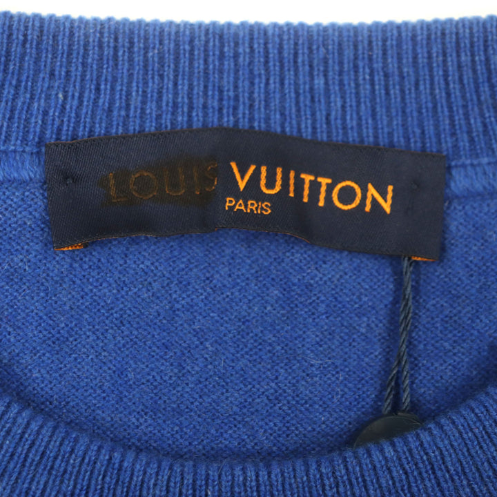 Pristine LOUIS VUITTON sweater Inside-out crew neck knit with logo blue cashmere mens XXL
