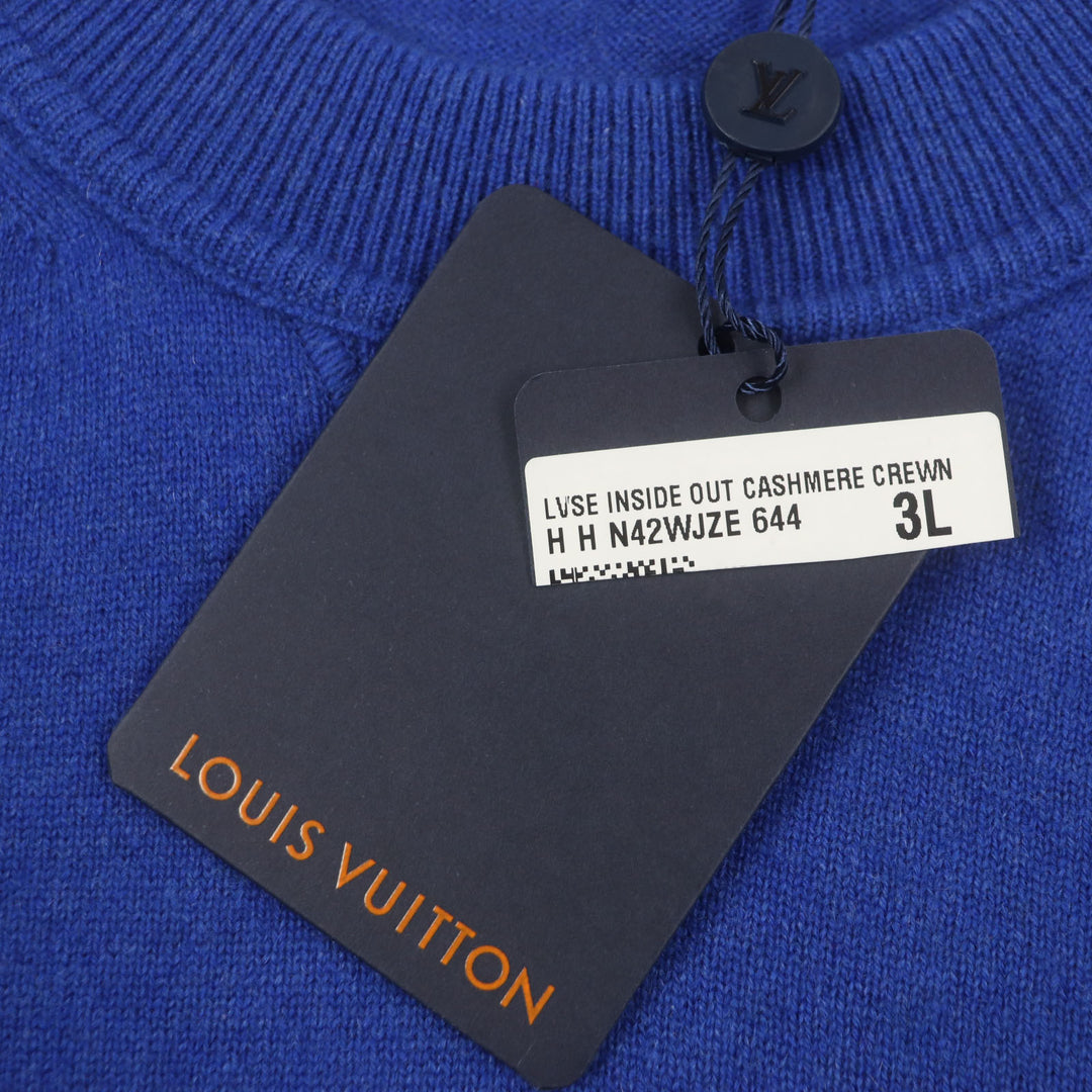 Pristine LOUIS VUITTON sweater Inside-out crew neck knit with logo blue cashmere