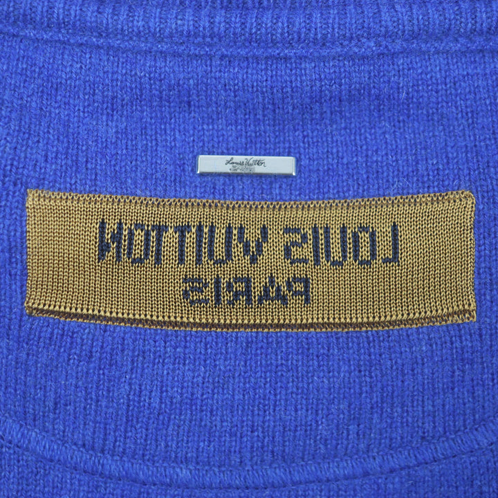 Pristine LOUIS VUITTON sweater Inside-out crew neck knit with logo blue cashmere mens XXL