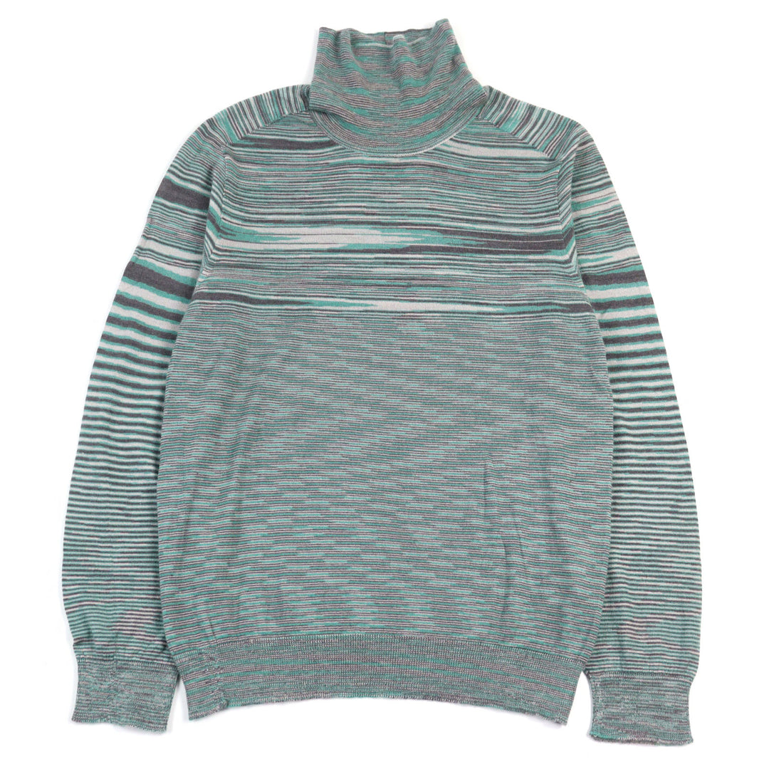 Great Missoni knit Striped Pattern Turtleneck Green system cashmere silk men 50
