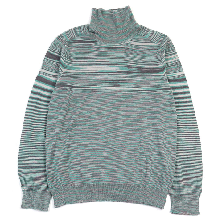 Great Missoni knit Striped Pattern Turtleneck Green system cashmere silk men 50
