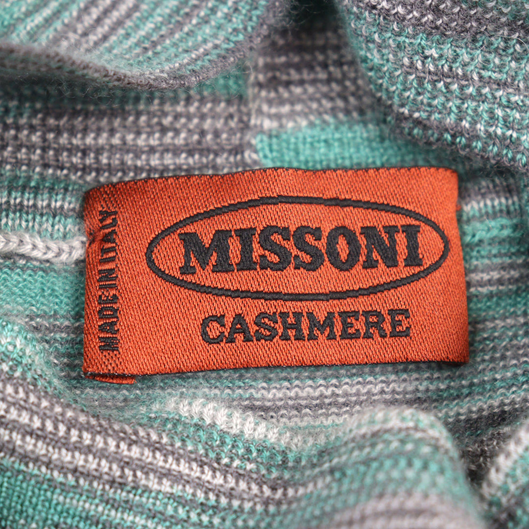Great Missoni knit Striped Pattern Turtleneck Green system cashmere silk men 50