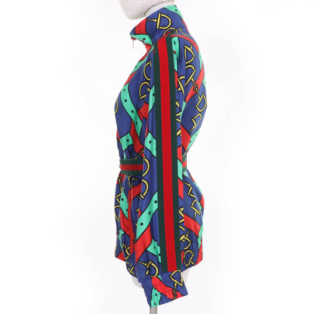 Pristine GUCCI Jacket Horsebit Pattern Sherry Line GG Marmont Buckle silk Women XS 743005
