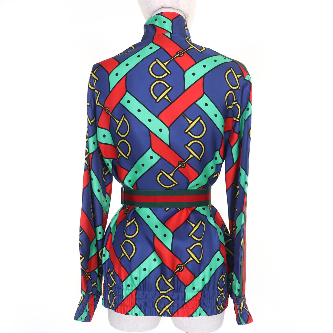 Pristine GUCCI Jacket Horsebit Pattern Sherry Line GG Marmont Buckle silk Women XS 743005