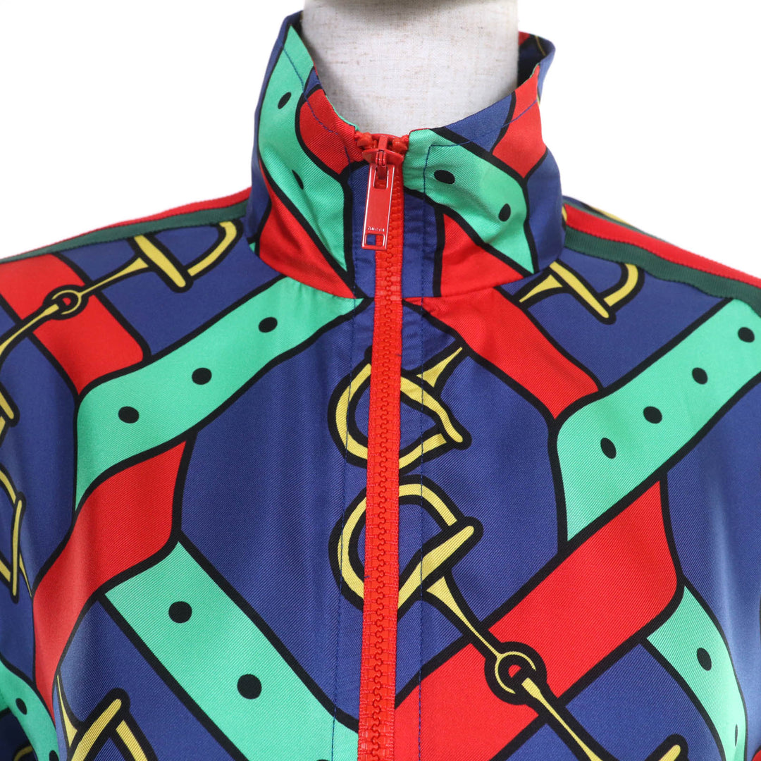 Pristine GUCCI Jacket Horsebit Pattern Sherry Line GG Marmont Buckle silk Women