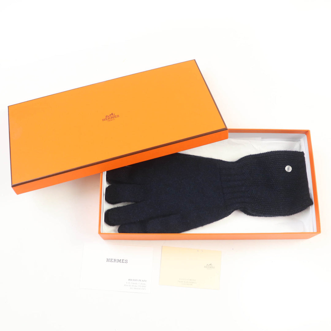 Pristine HERMES gloves Serie Metal Knit Navy cashmere Women S
