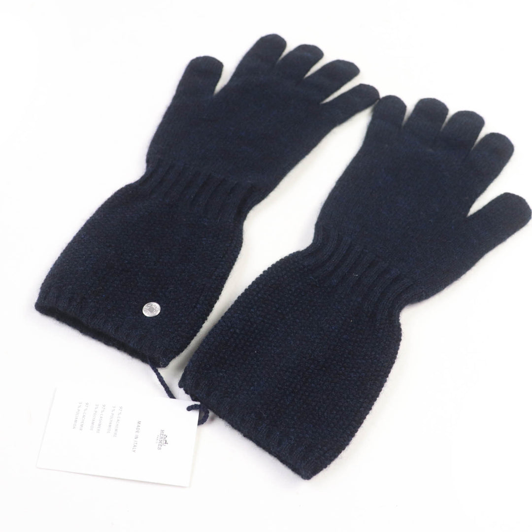 Pristine HERMES gloves Serie Metal Knit Navy cashmere Women S
