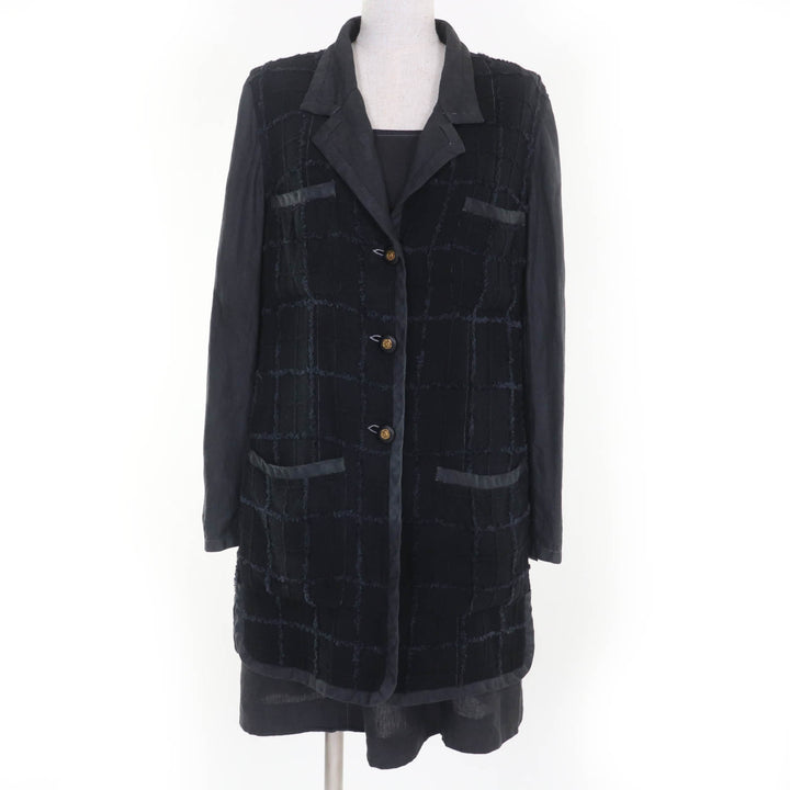 Very Good CHANEL ensemble Linen COCO Mark Jacket and Dress Gray wool Women 38