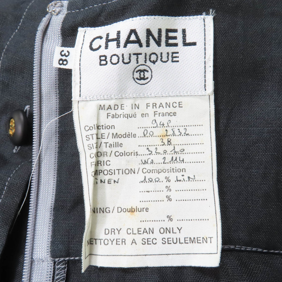 Very Good CHANEL ensemble Linen COCO Mark Jacket and Dress Gray wool Women 38