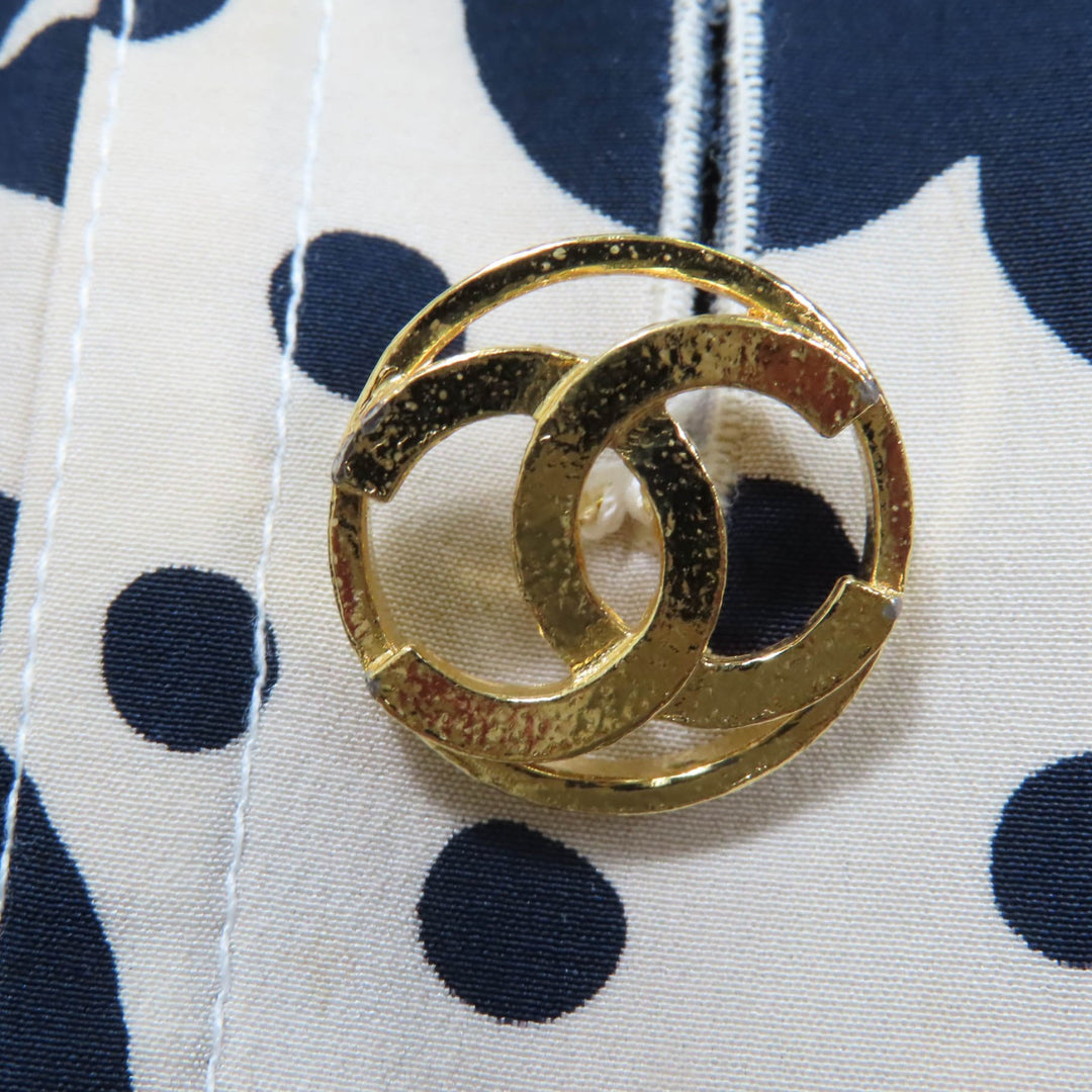 非常に良い CHANEL ワンピース ココマーク柄 90年代 シルク 長袖 ベージュ ネイビー レディース 38