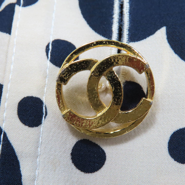 非常に良い CHANEL ワンピース ココマーク柄 90年代 シルク 長袖 ベージュ ネイビー レディース 38