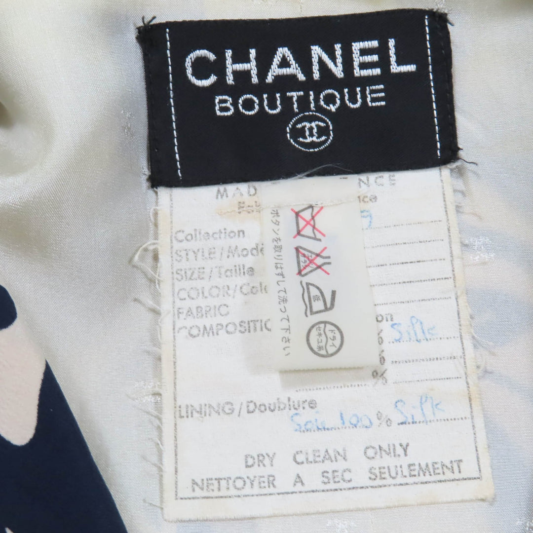 非常に良い CHANEL ワンピース ココマーク柄 90年代 シルク 長袖 ベージュ ネイビー レディース 38