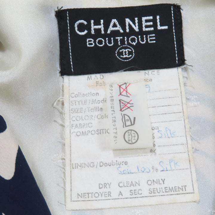 非常に良い CHANEL ワンピース ココマーク柄 90年代 シルク 長袖 ベージュ ネイビー レディース 38