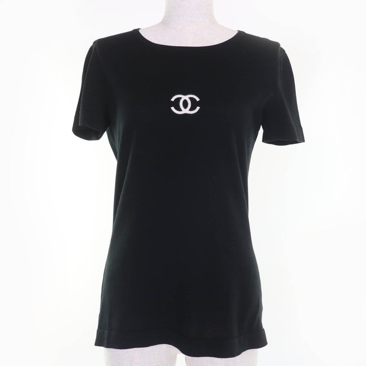 CHANEL トップス ココマーク 半袖ニット ブラック コットン レディース 38 95P P04540