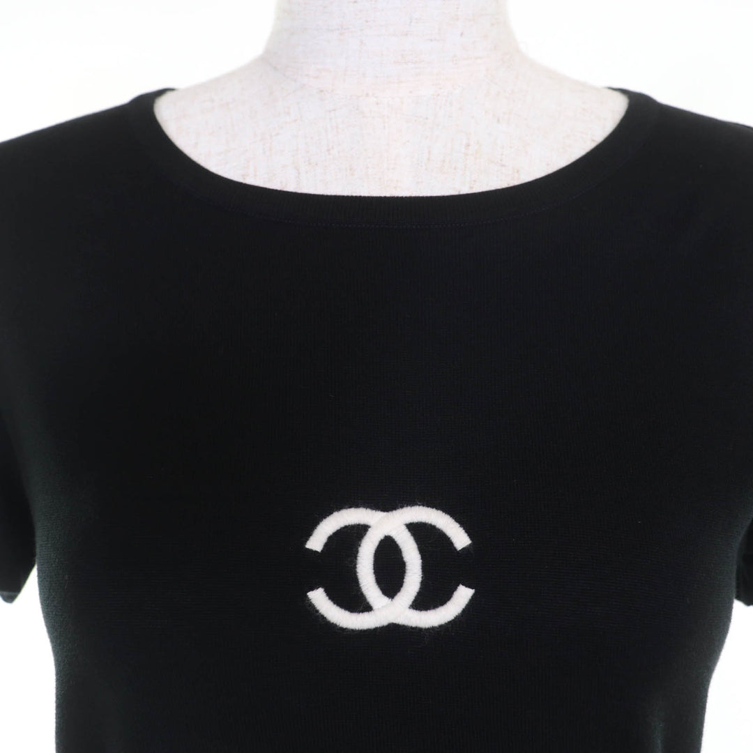 CHANEL トップス ココマーク 半袖ニット ブラック コットン レディース 38 95P P04540