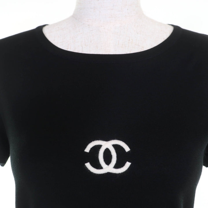 CHANEL トップス ココマーク 半袖ニット ブラック コットン レディース 38 95P P04540