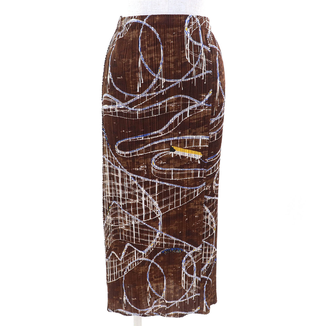 Excellent PLEATS PLEASE skirt Amusement Park Roller Coaster Pattern Long 2