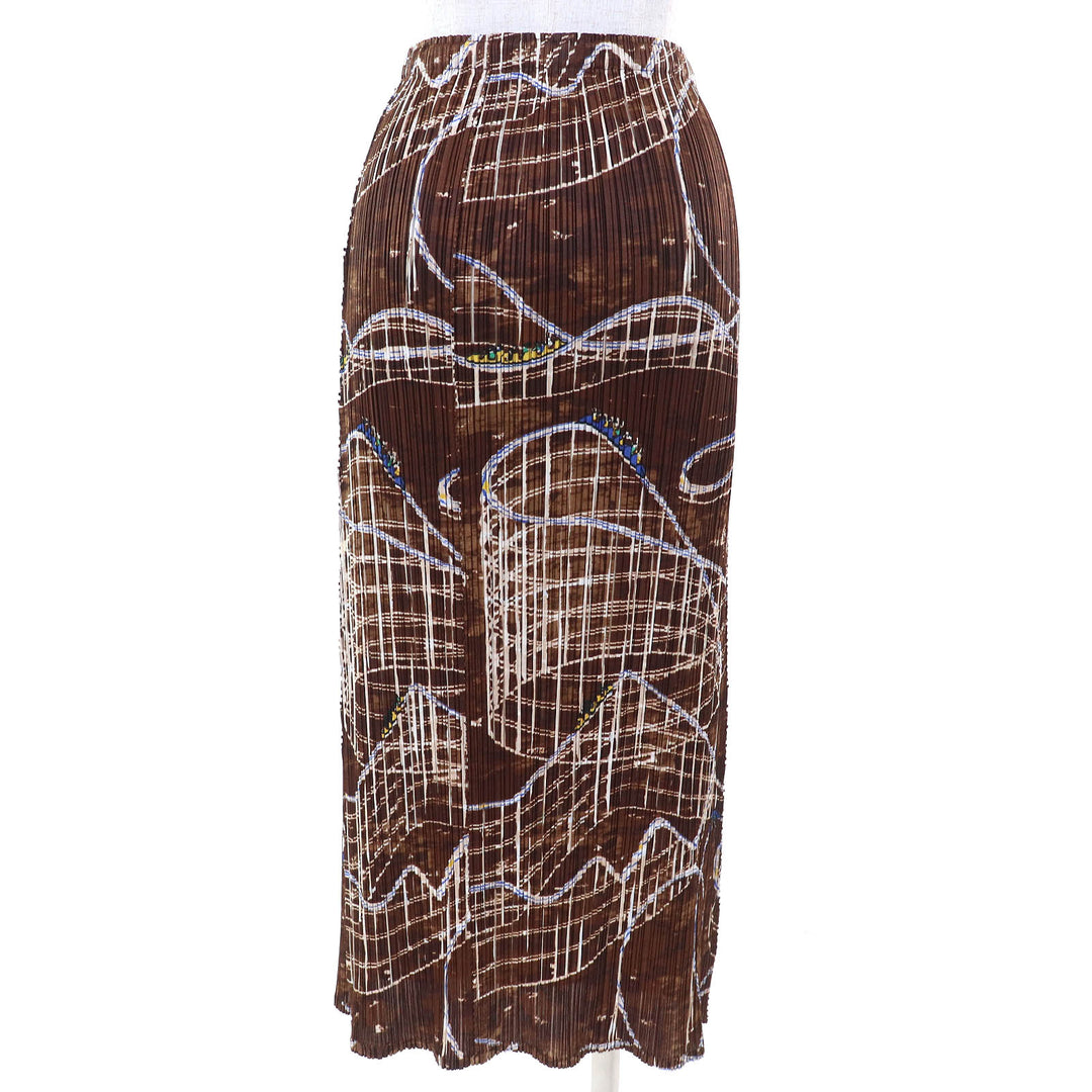 Excellent PLEATS PLEASE skirt Amusement Park Roller Coaster Pattern Long 2