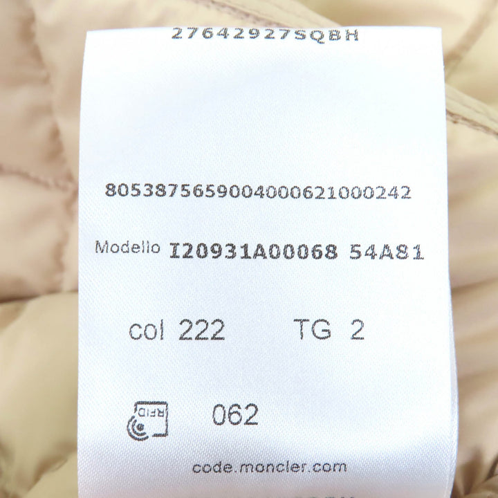 MONCLER ダウンジャケット COURLIS ロゴパッチ キルティング ライトサンドベージュ レディース 2