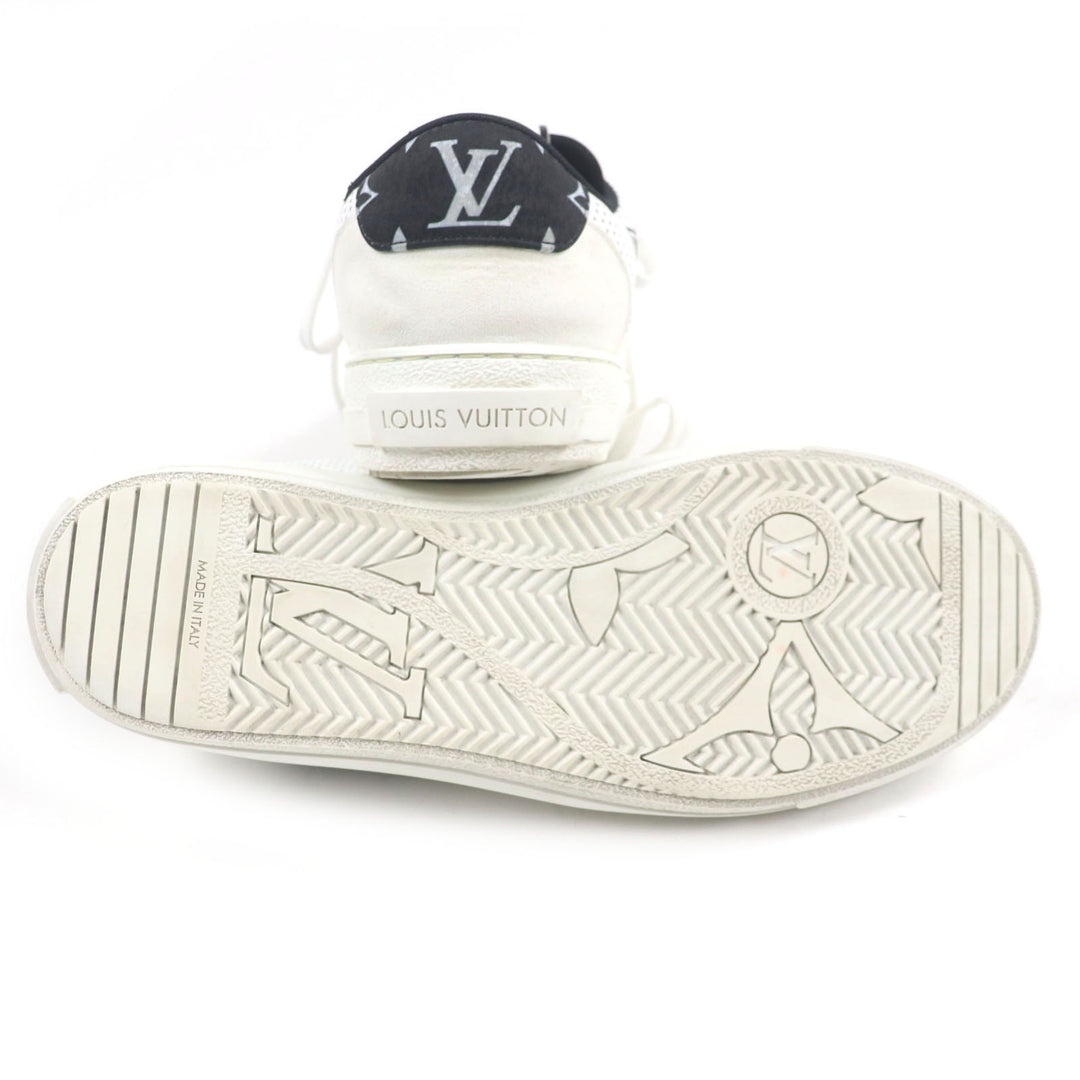 Great LOUIS VUITTON Low cut sneakers White black leather mens 7.5 1ACF0A